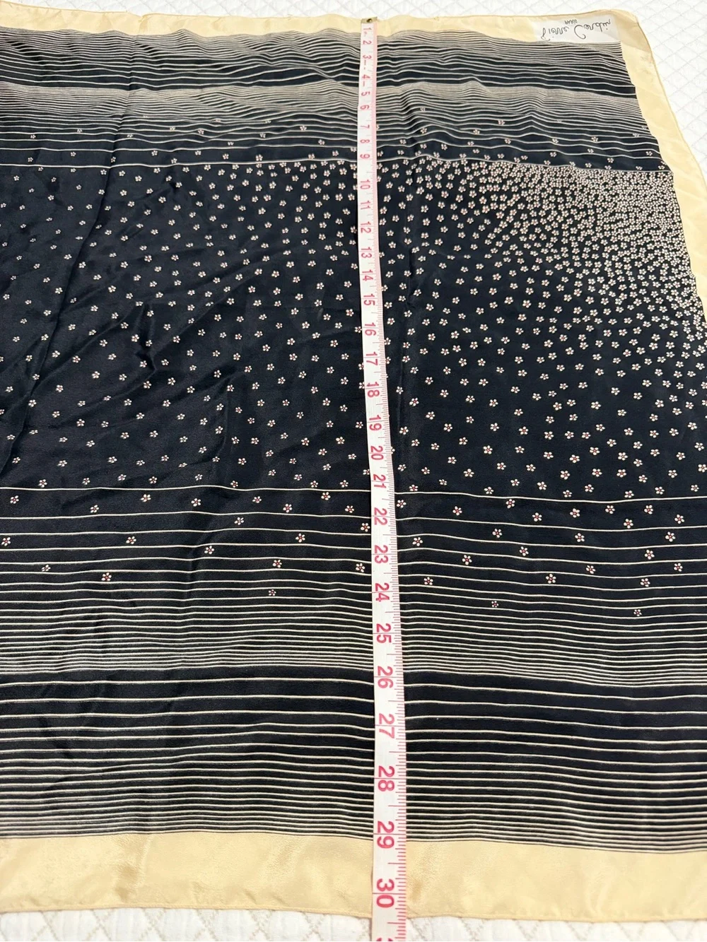 Vintage Pierre Cardin Paris Silk Scarf Black Beige Floral Striped Square 30